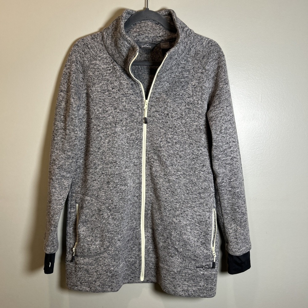 Retro EDDIE BAUER Gray Casual Zip UpLong Sleeved Sweater Ladies Large Used